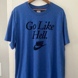 Vintage 90's Nike GO LIKE HELL Velvet Script Logo Men's T-Shirt Size 2XL Blue